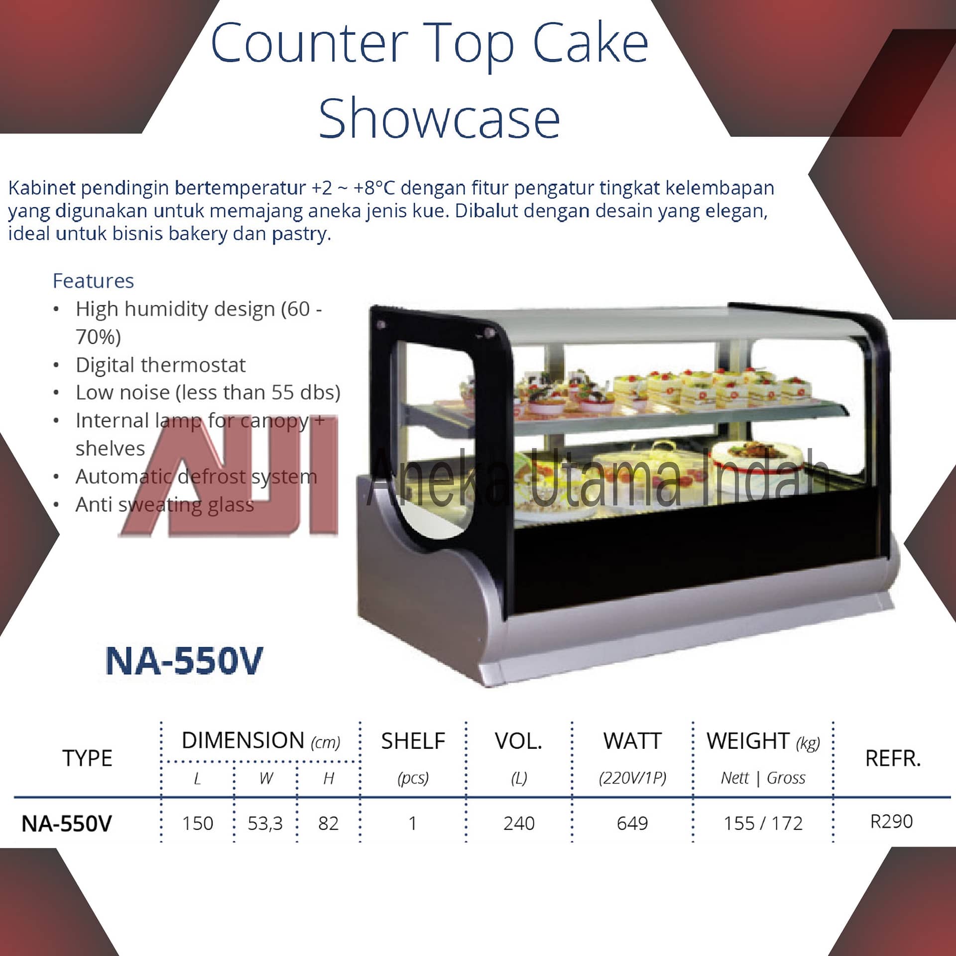 Gea Na V Counter Top Cake Showcase Tempat Pendingin Pemajang Kue