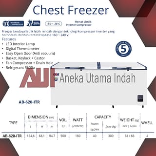 GEA AB-620-ITR AB-620ITR CHEST FREEZER - TEKNOLOGI KOMPRESSOR INVERTER - BOX PENDINGIN DAN PEMBEKU FROZEN FOOD ICECREAM SEAFOOD NUGGET DAGING - 500 L