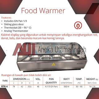 GETRA RTR-4 RTR4 RTR 4 FAST FOOD DISPLAY WARMER - DISPLAY PENGHANGAT MAKANAN -  BAIN MARIE FOOD WARMER KAPASITAS 4 PAN