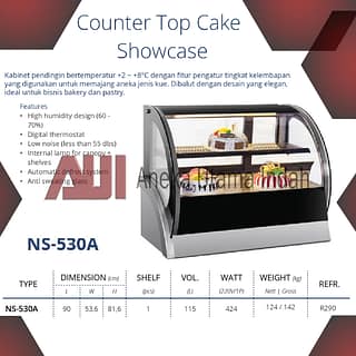 GEA NS-530A COUNTERTOP CAKE SHOWCASE / SHOWCASE KUE KACA CEMBUNG