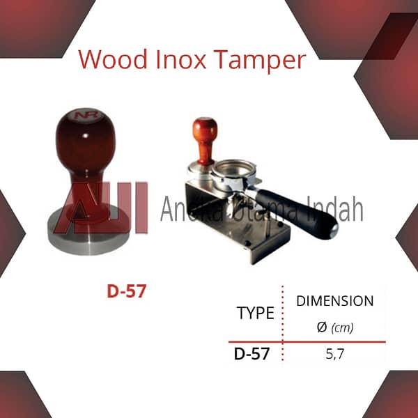 GETRA D-57 WOOD INOX TAMPER - COFFEE TAMPER - PEMADAT KOPI UNTUK PORTA FILTER - DIAMETER 57 MM