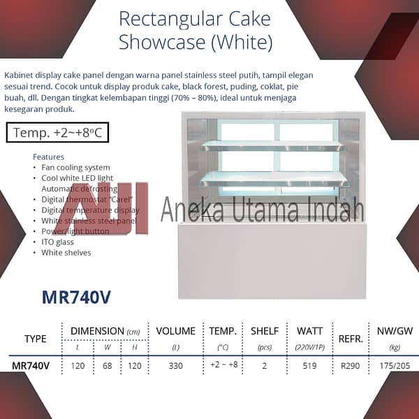 GEA MR740V RECTANGULAR CAKE SHOWCASE / PEMAJANG & PENDINGIN KUE PUTIH