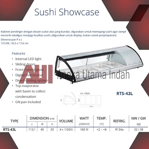 GEA RTS-43L SUSHI SHOWCASE/TEMPAT DISPLAY SUSHI PEMAJANG SUSHI