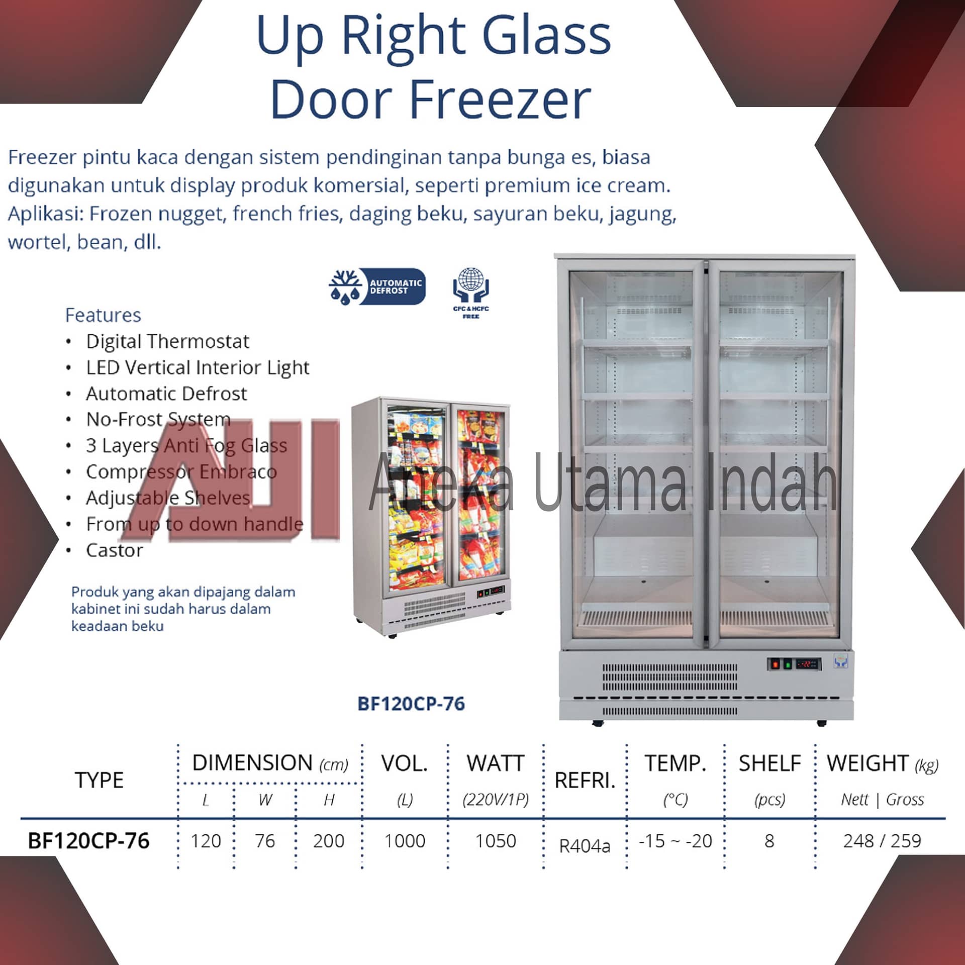 Gea Bf Cp Upright Glass Door Freezer Freezer Showcase Untuk